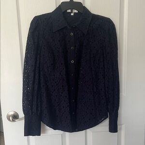 Milly Navy Lace Button Down Shirt